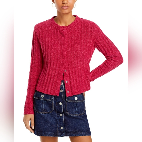 Re/Done Sweaters - Re/Done Terry Ribbed Cardigan Dragon Fruit Med NWT MSRP $350
